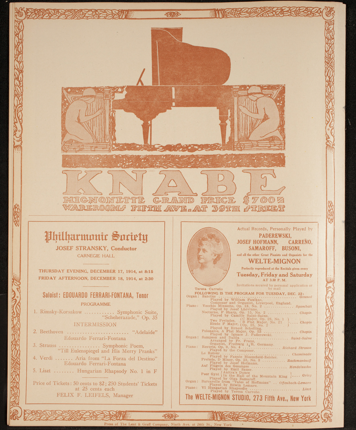 Elmendorf Lecture: Norway, December 13, 1914, program page 12