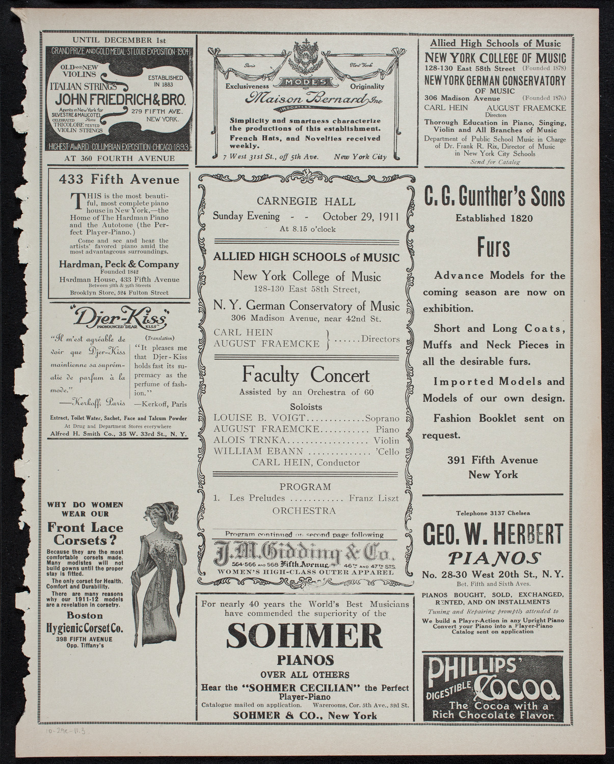 Allied High Schools of Music Faculty Concert, October 29, 1911, program page 5