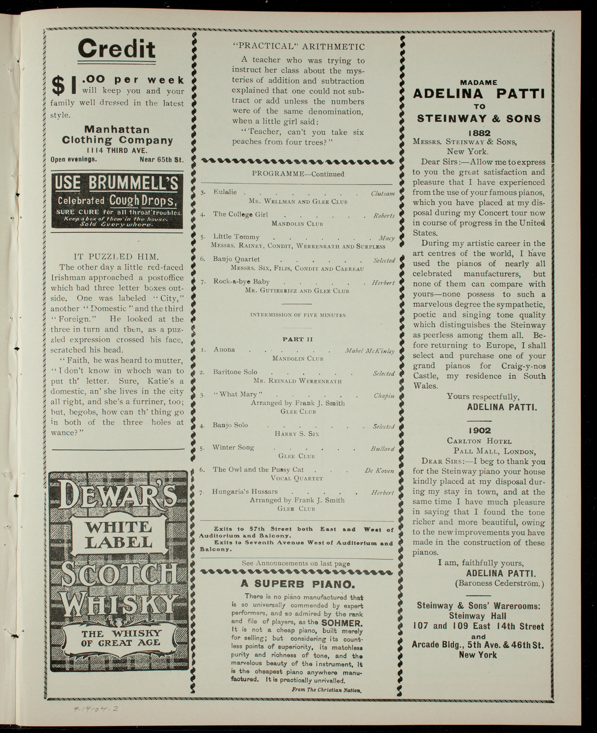 New York University Glee, Banjo, and Mandolin Clubs, April 14, 1904, program page 3