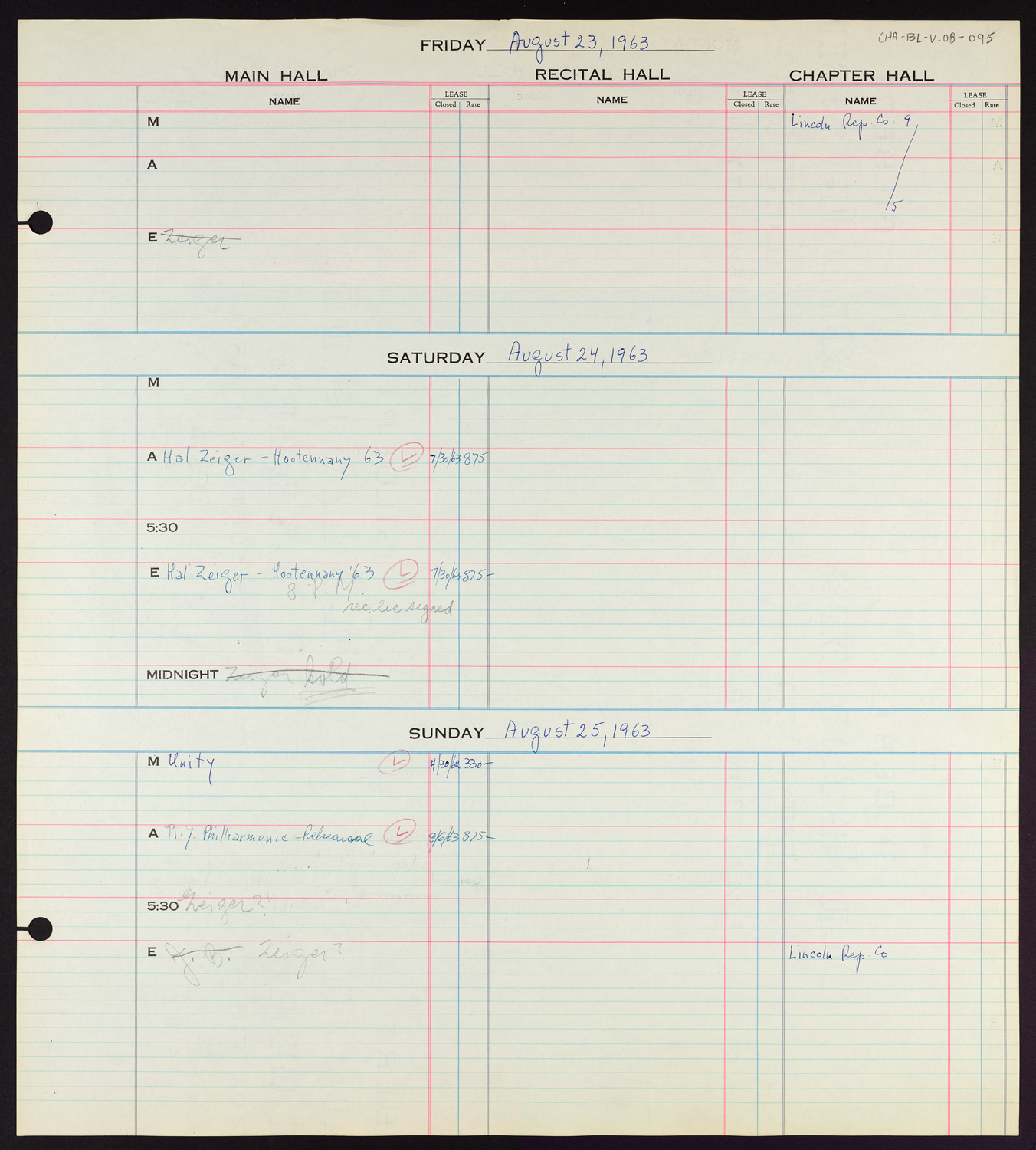 Carnegie Hall Booking Ledger, volume 8, page 95