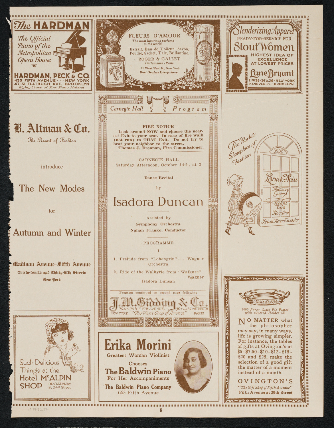 Isadora Duncan, Dancer, with Orchestra, October 14, 1922, program page 5