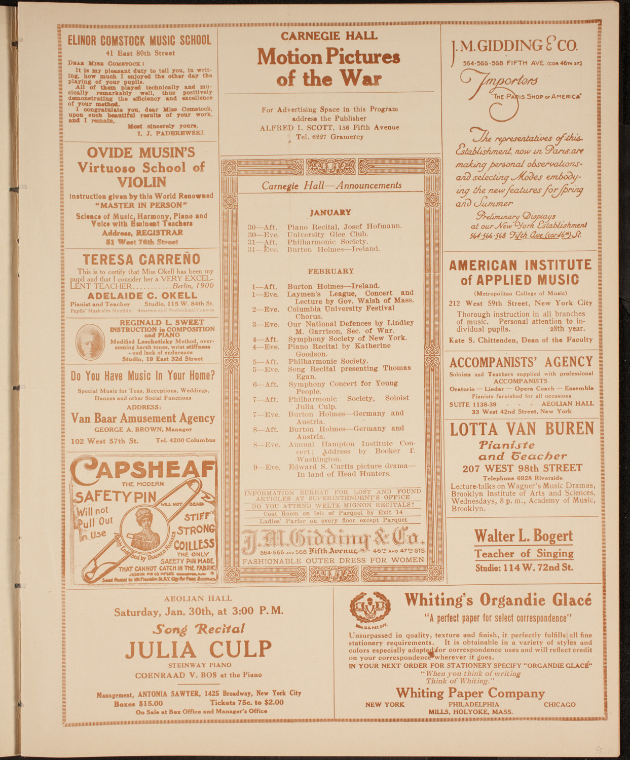 New York Philharmonic, January 29, 1915, program page 3