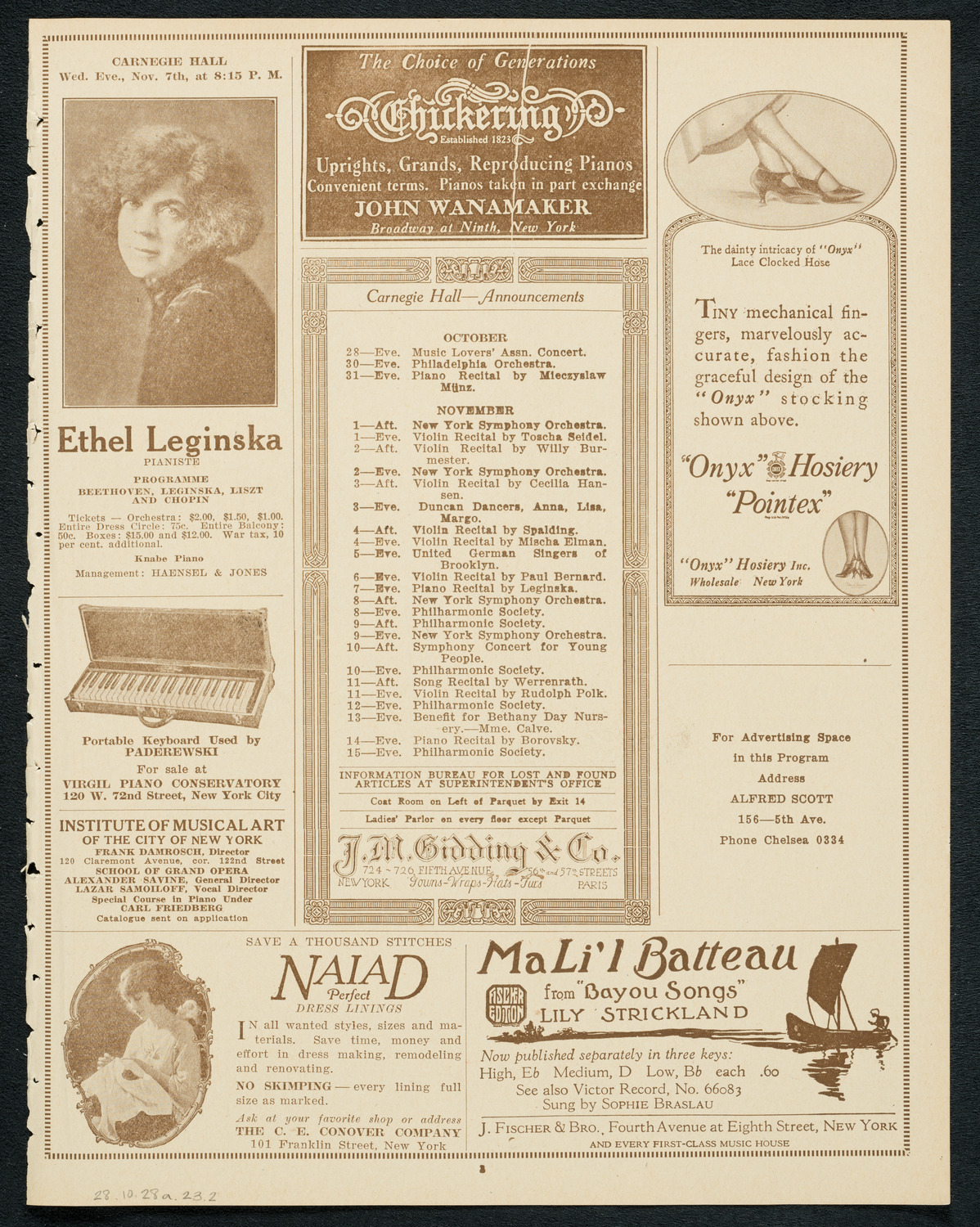 Sophie Braslau, Contralto, October 28, 1923, program page 3