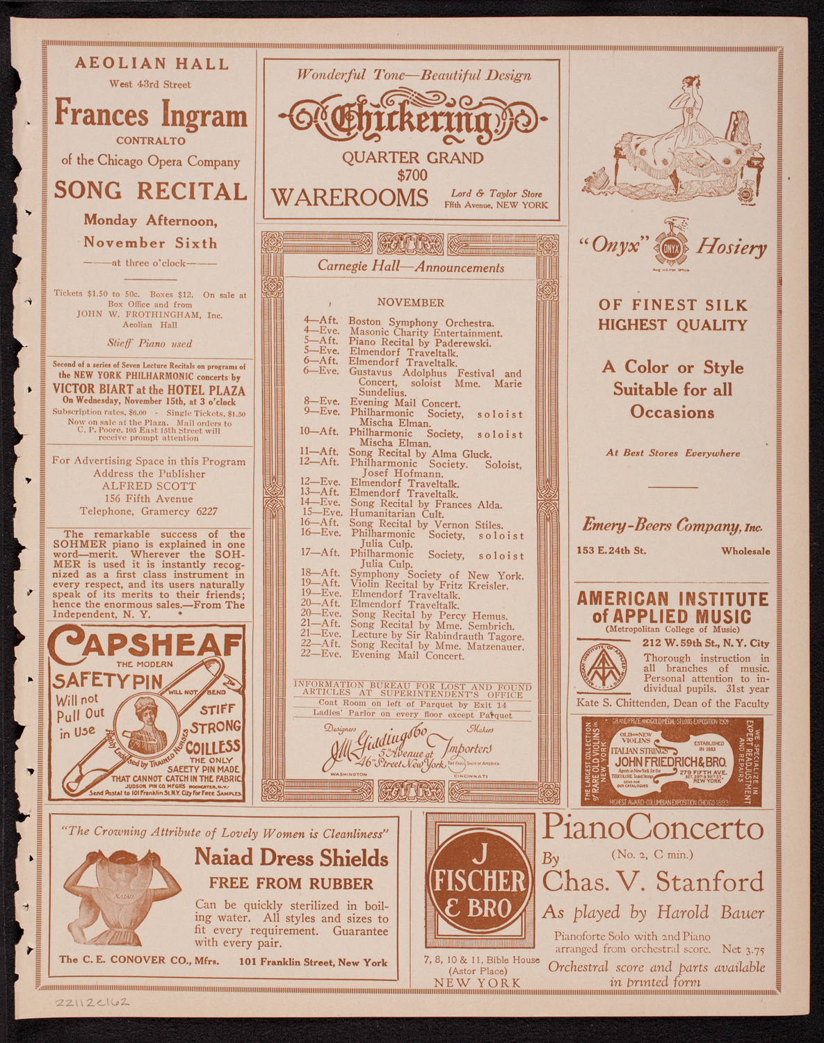 Boston Symphony Orchestra, November 2, 1916, program page 3