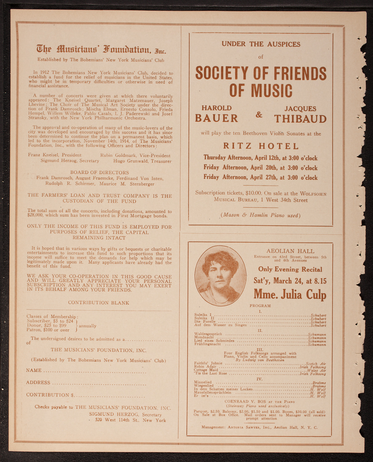 New York Philharmonic, March 23, 1917, program page 10