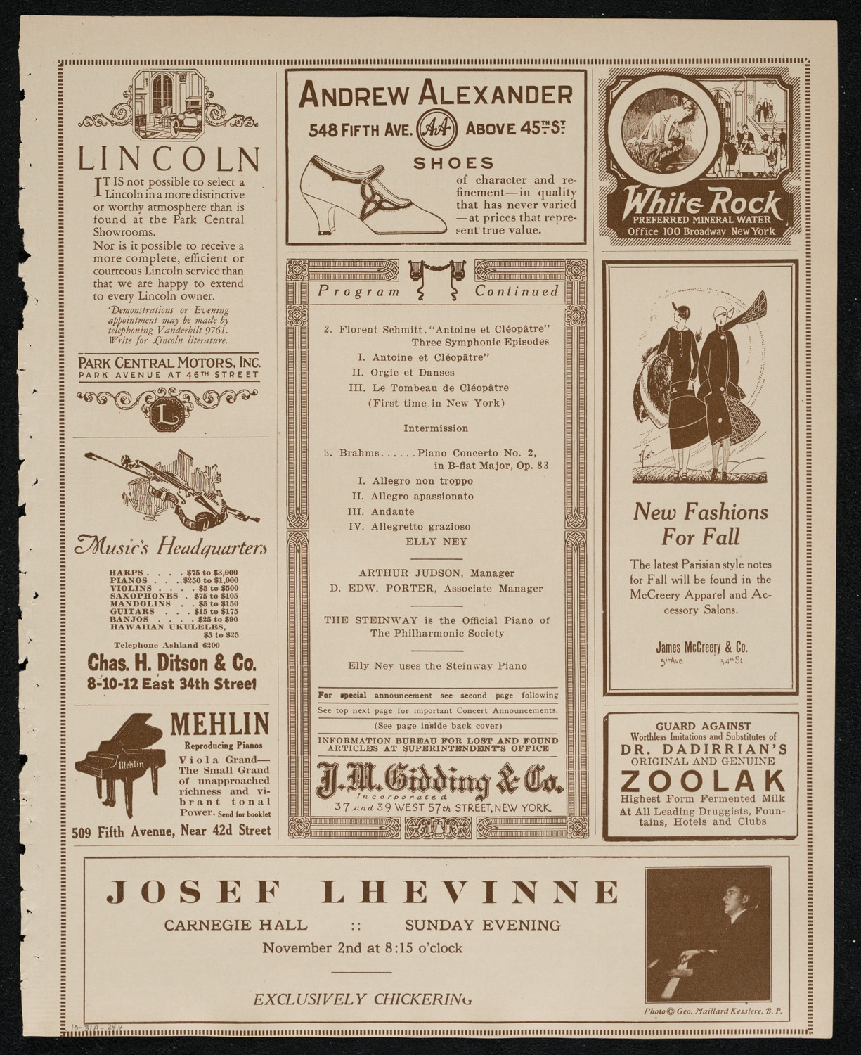 New York Philharmonic, October 31, 1924, program page 7