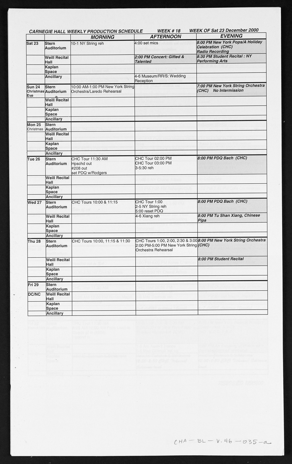 Carnegie Hall Booking Ledger, volume 46, page 35a