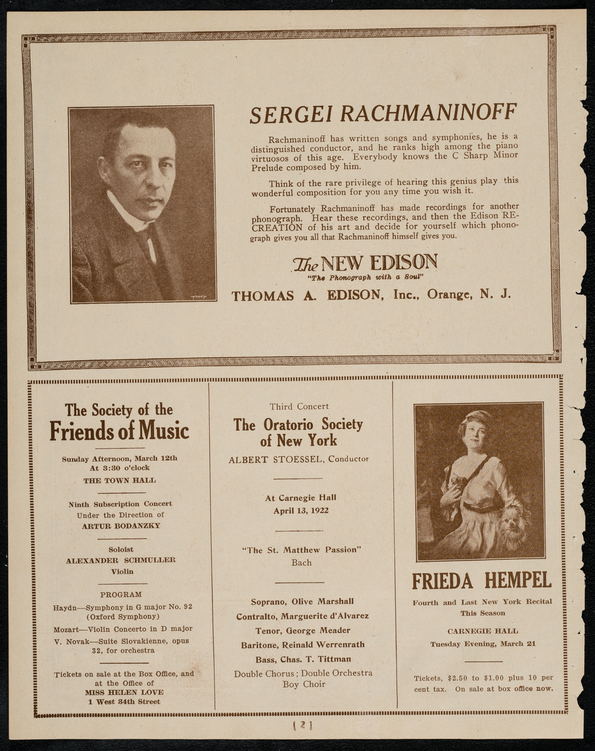 New York Symphony Orchestra, March 2, 1922, program page 2