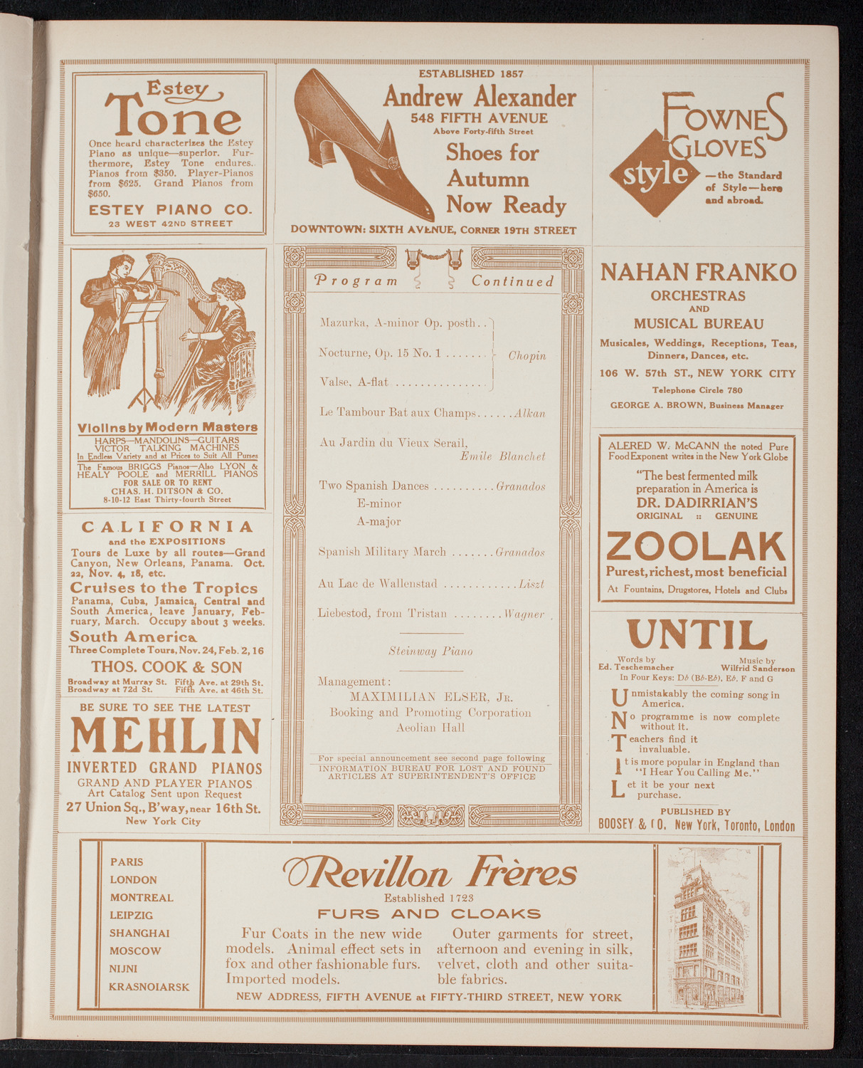 Ernest Schelling, Piano, November 17, 1915, program page 9