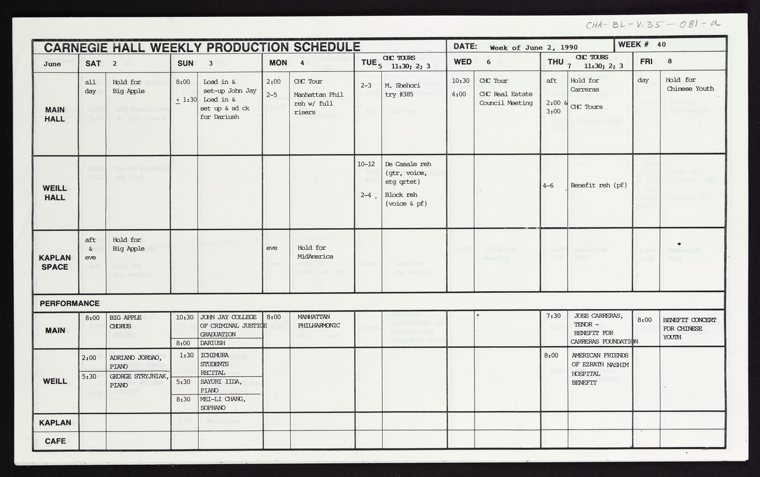 Carnegie Hall Booking Ledger, volume 35, page 81a