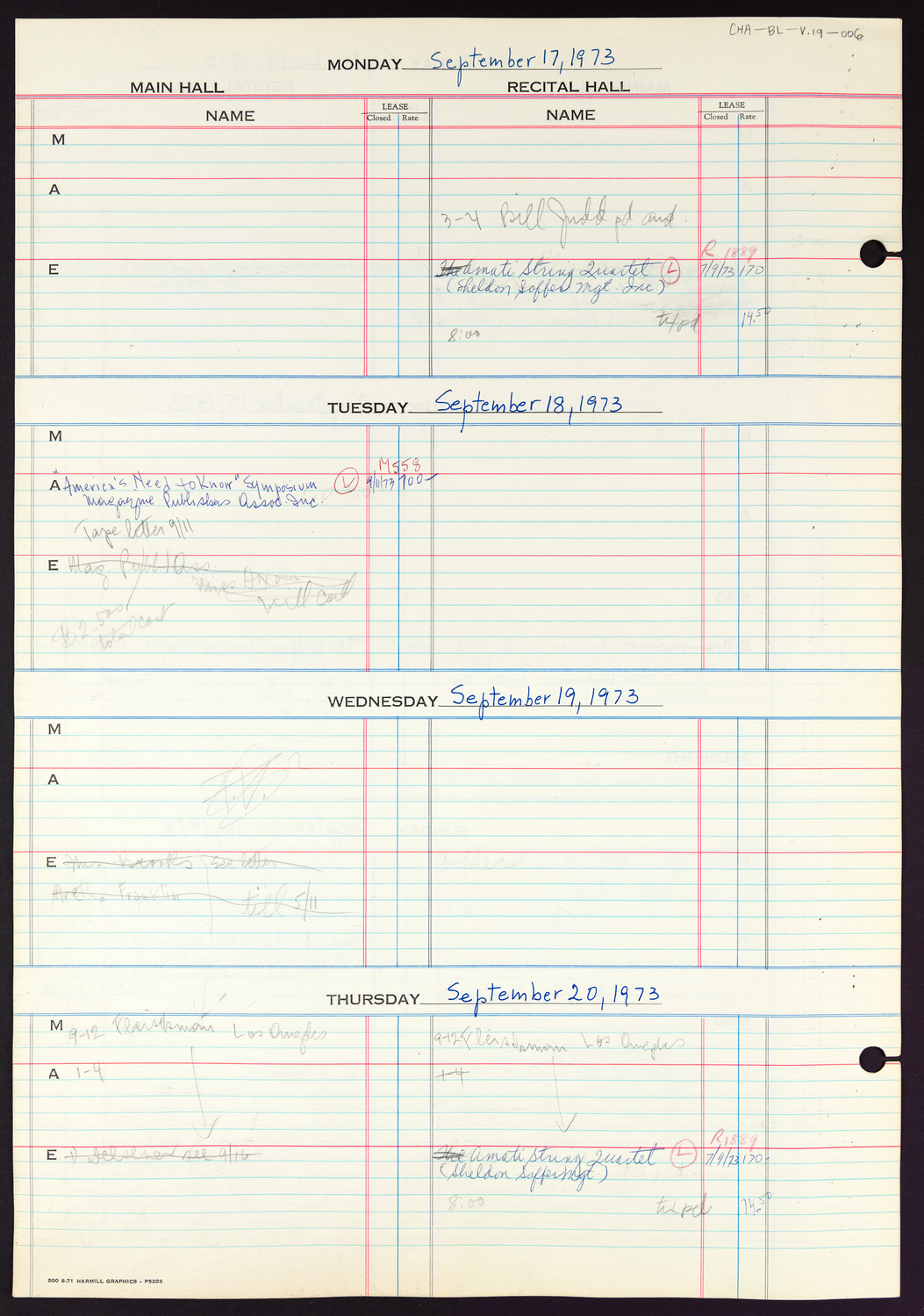 Carnegie Hall Booking Ledger, volume 19, page 6