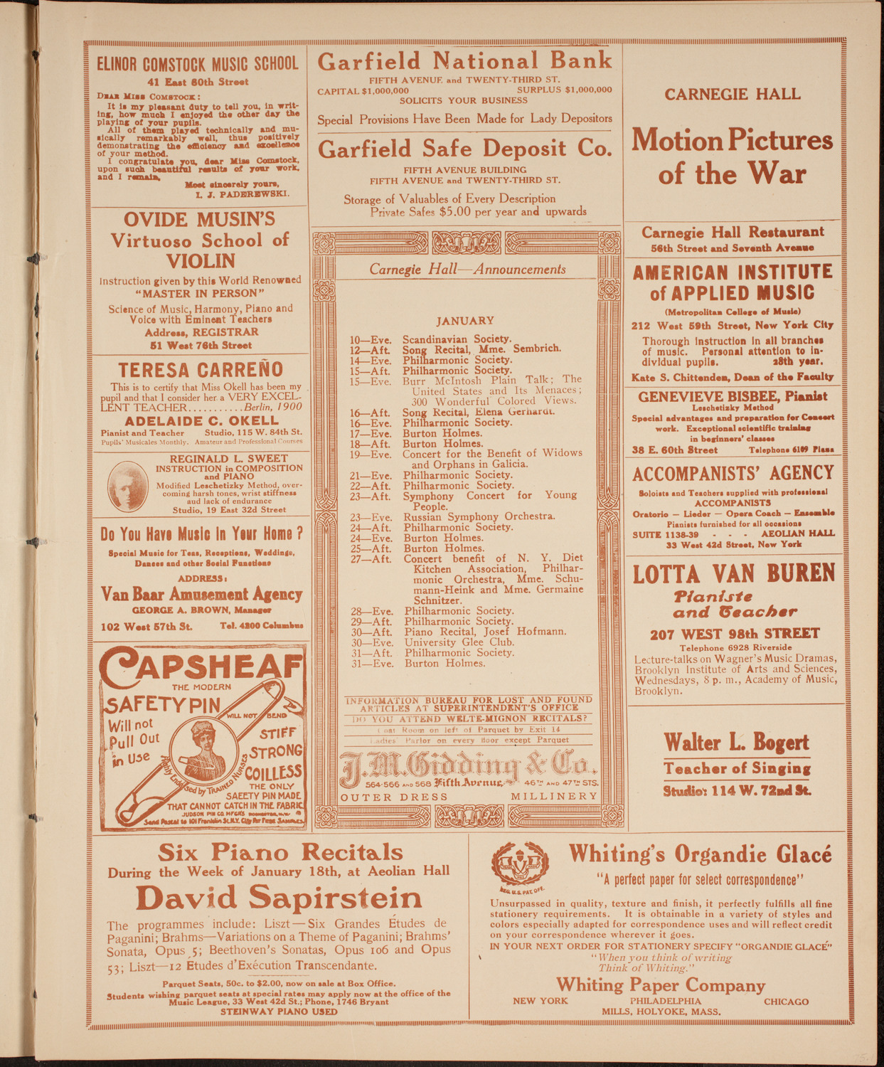 New York Philharmonic, January 10, 1915, program page 3