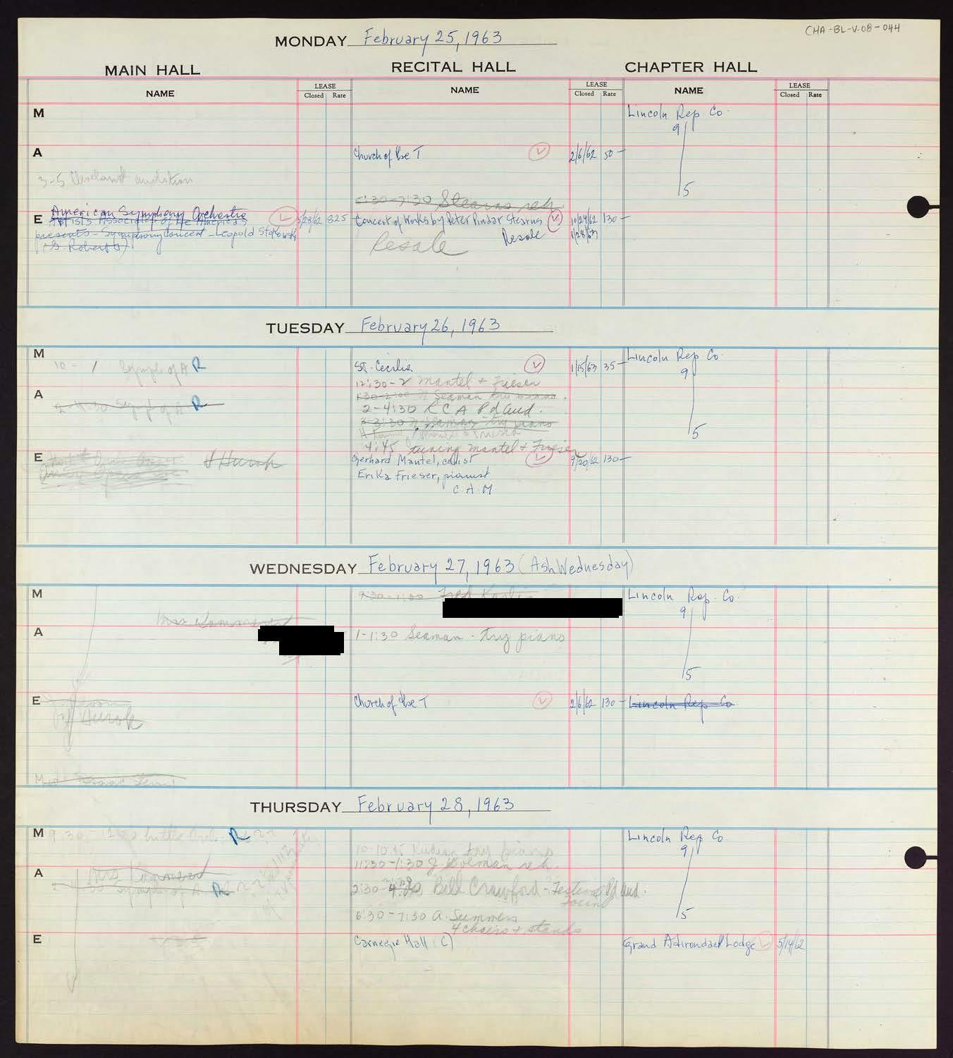 Carnegie Hall Booking Ledger, volume 8, page 44