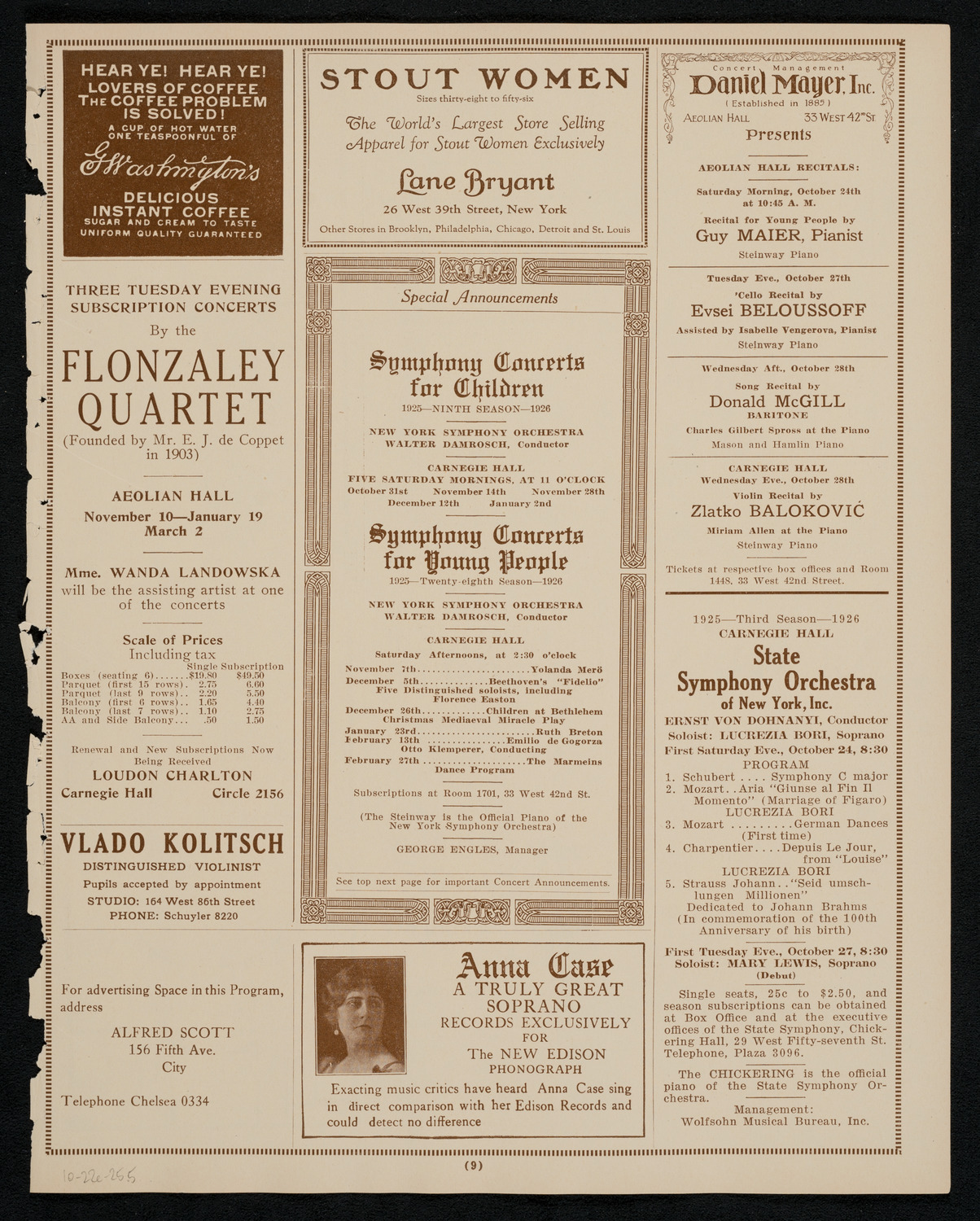 Florence Easton, Soprano, October 22, 1925, program page 9