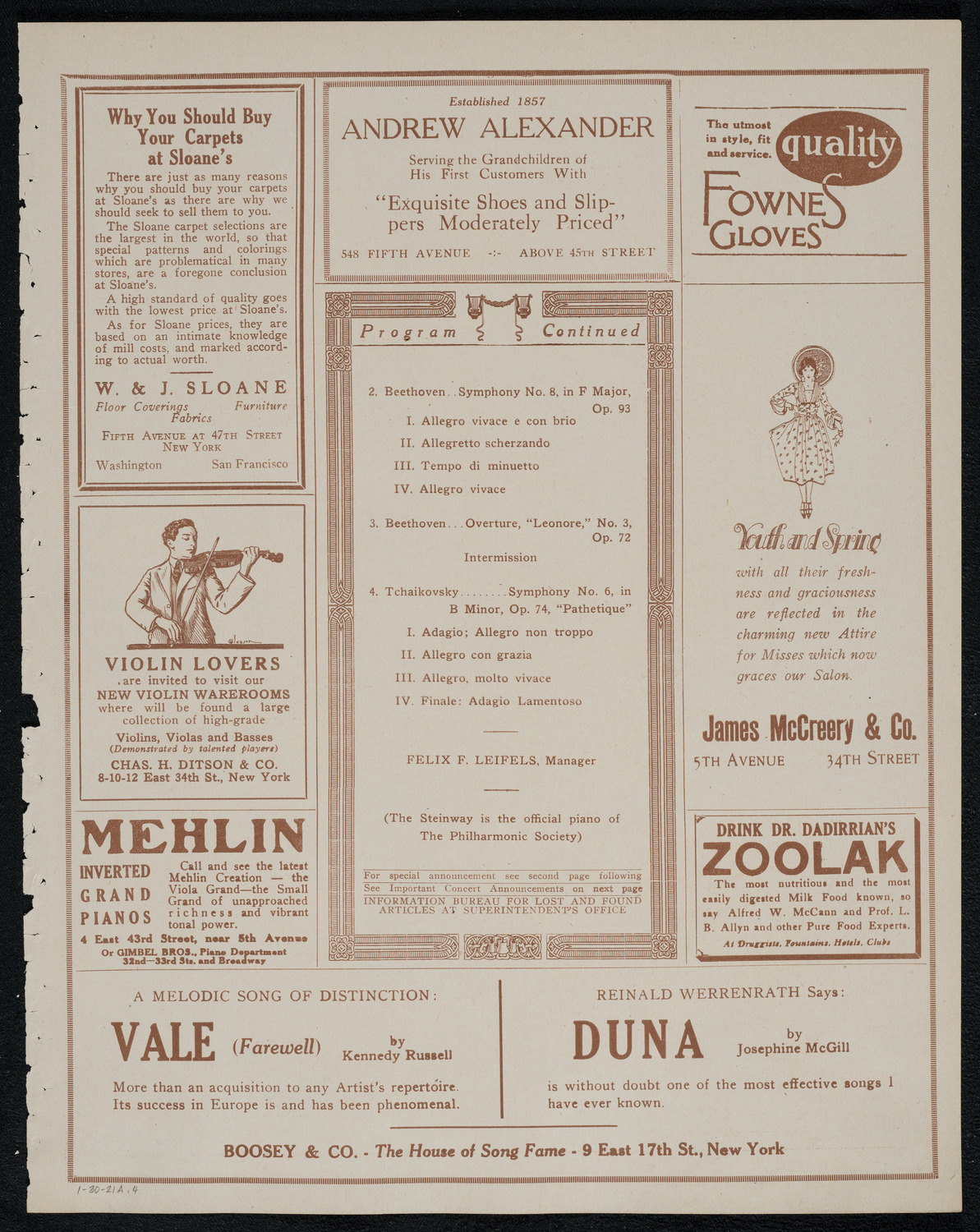New York Philharmonic, January 30, 1921, program page 7