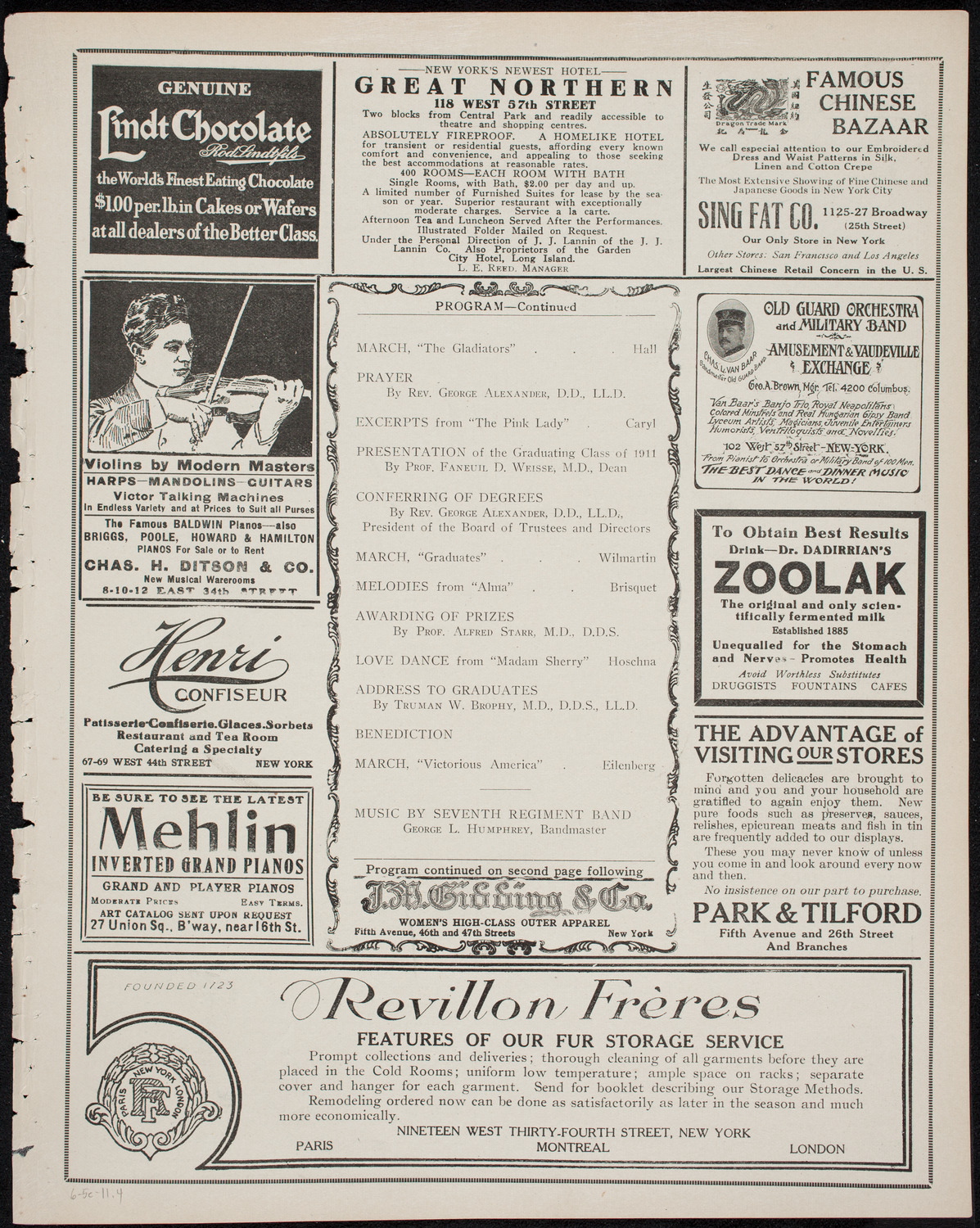 Graduation: New York College of Dentistry, June 5, 1911, program page 7