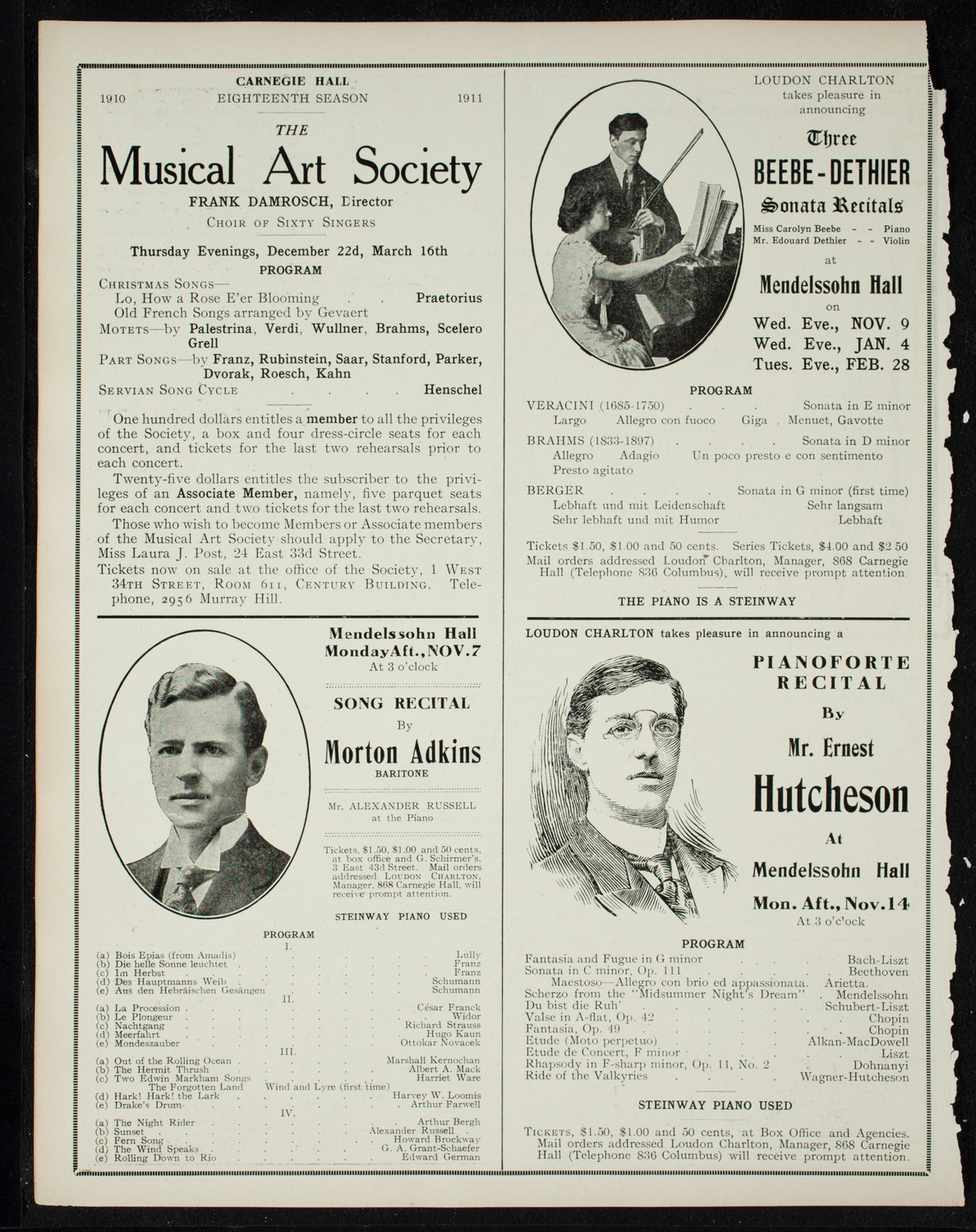 New York Philharmonic, November 1, 1910, program page 10