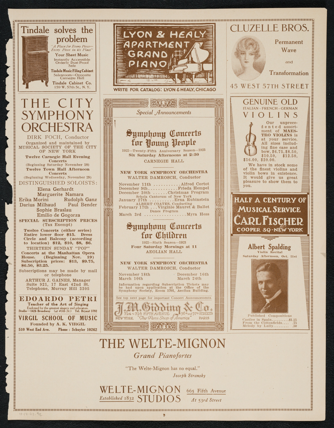 Philadelphia Orchestra, October 17, 1922, program page 9