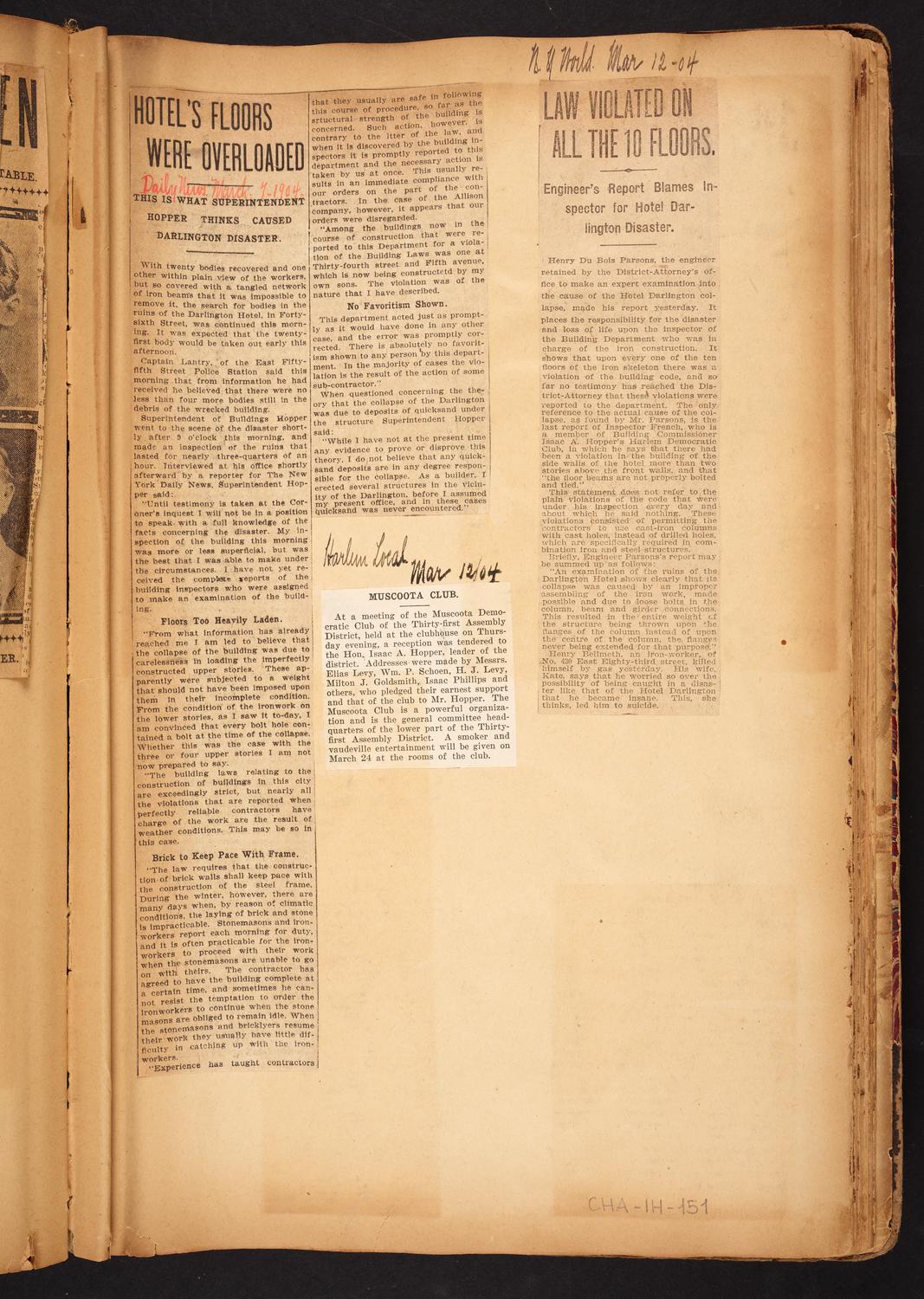 Isaac Hopper Scrapbook, page 151: 1904