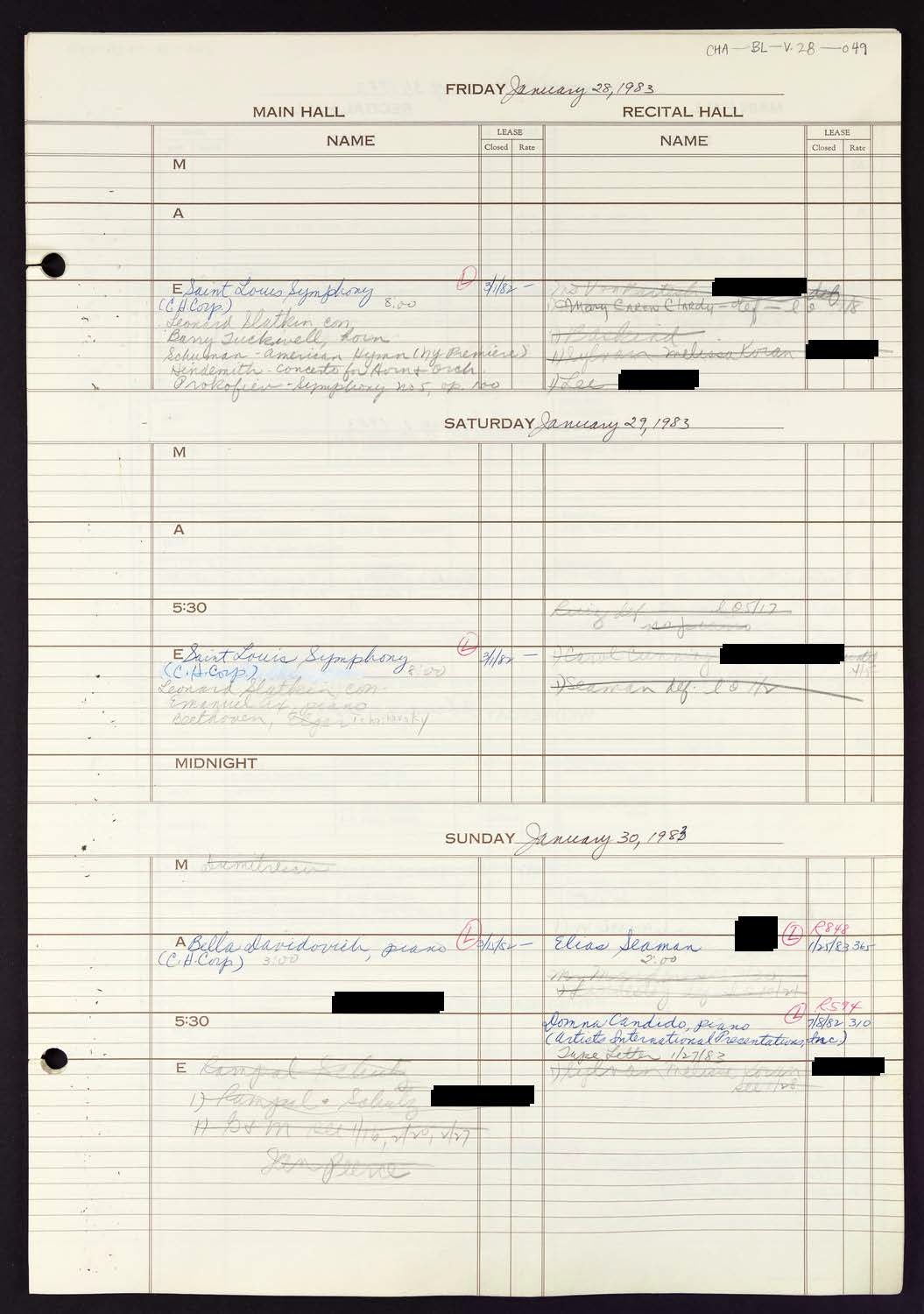 Carnegie Hall Booking Ledger, volume 28, page 49