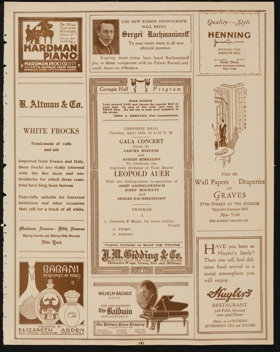 Gala Concert Celebrating the 80th Birthday of Leopold Auer, April 28, 1925, program page 5