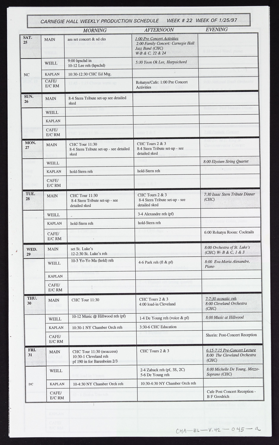 Carnegie Hall Booking Ledger, volume 42, page 45a