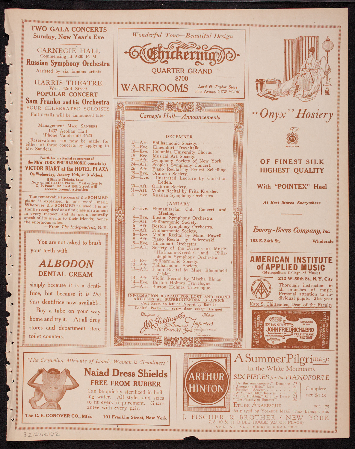 New York Symphony Orchestra, December 16, 1916, program page 3