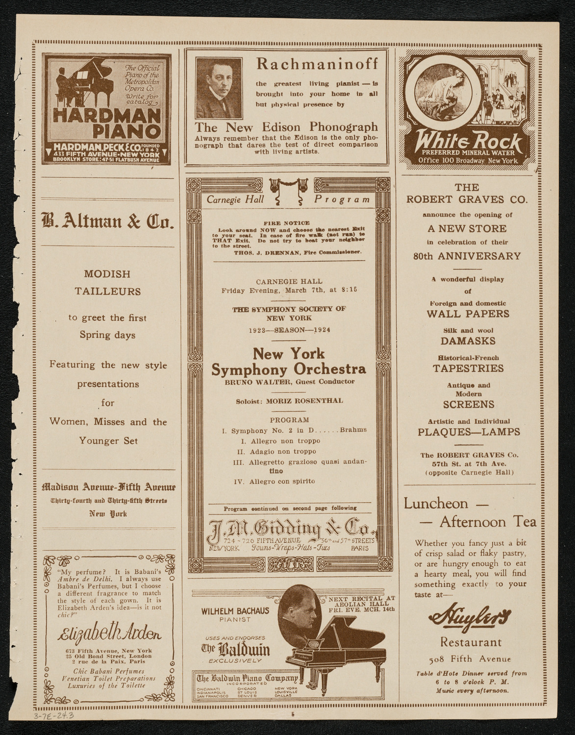 New York Symphony Orchestra, March 7, 1924, program page 5