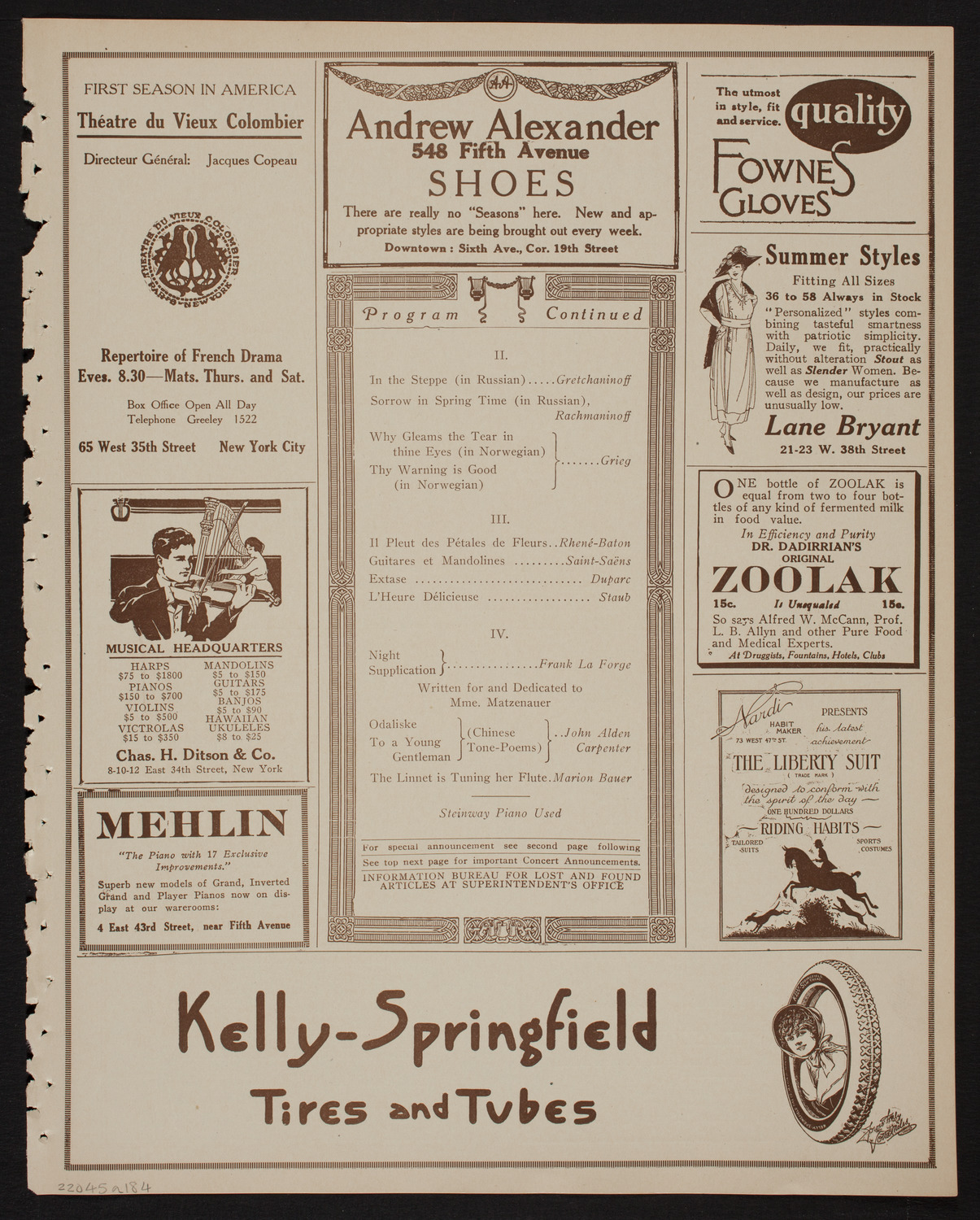 Margaret Matzenauer, Mezzo-Soprano, April 5, 1918, program page 7