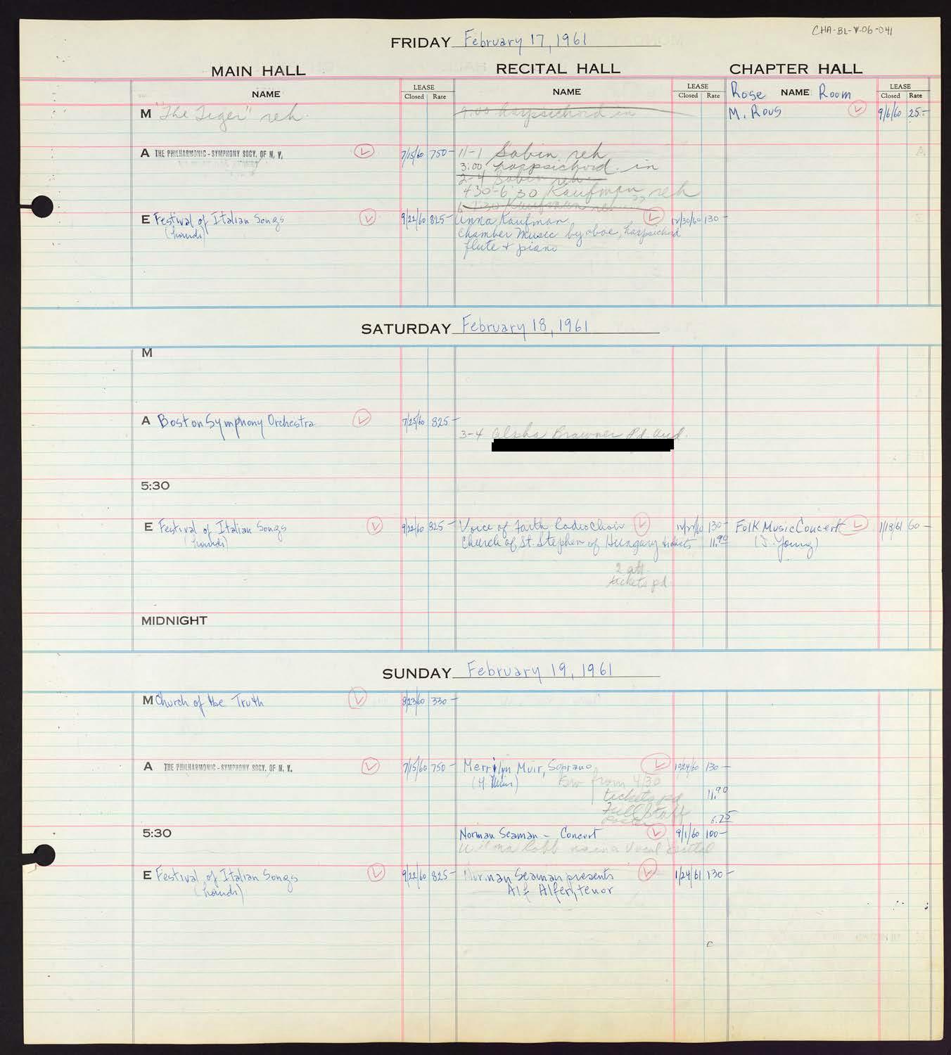 Carnegie Hall Booking Ledger, volume 6, page 41