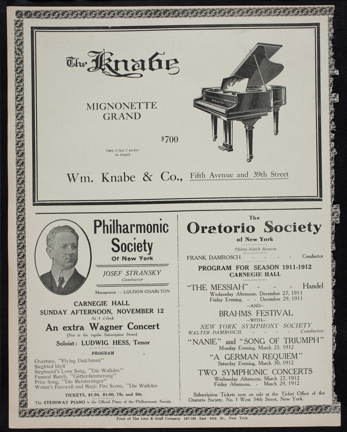 New York Philharmonic, November 5, 1911, program page 12