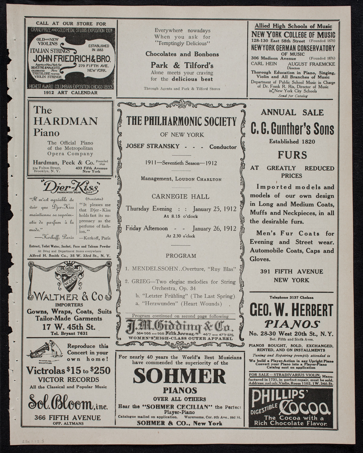 New York Philharmonic, January 25, 1912, program page 5