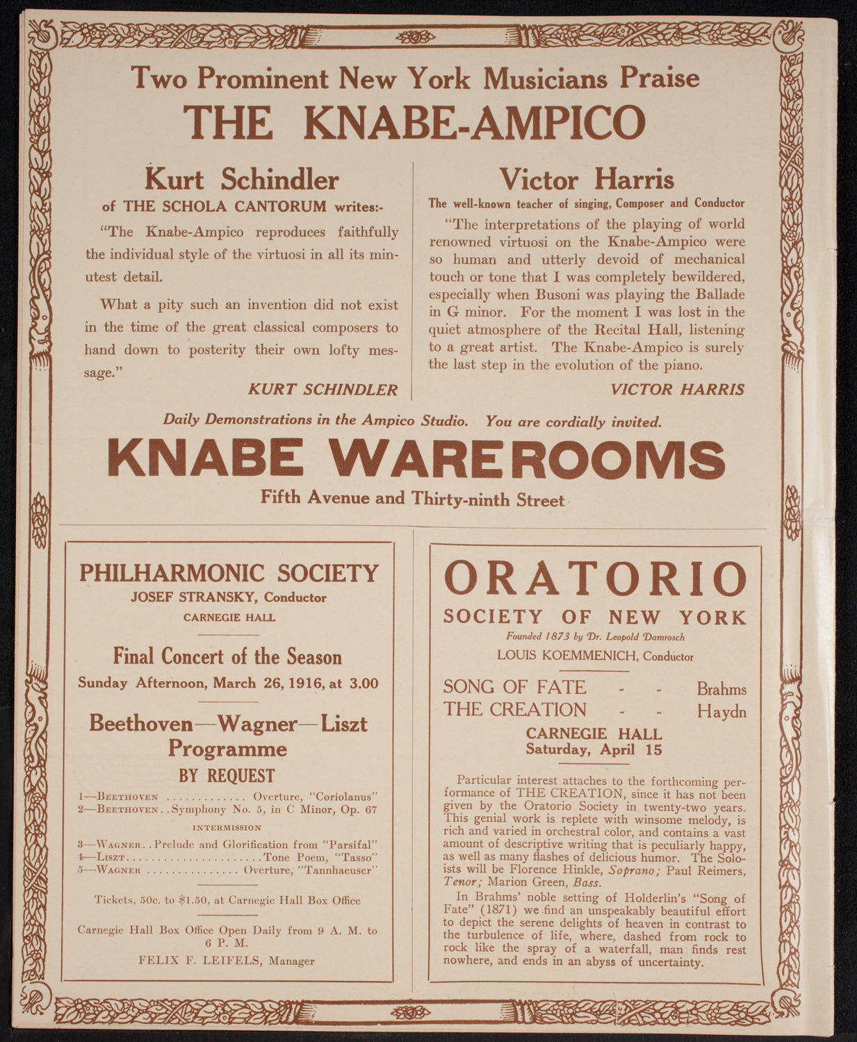 Ignacy Jan Paderewski, Piano, March 25, 1916, program page 12