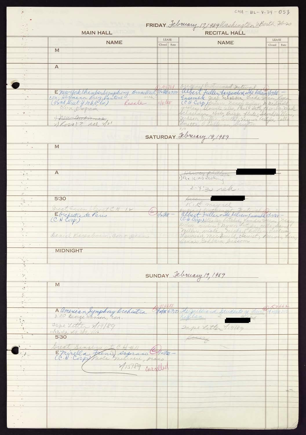 Carnegie Hall Booking Ledger, volume 34, page 53