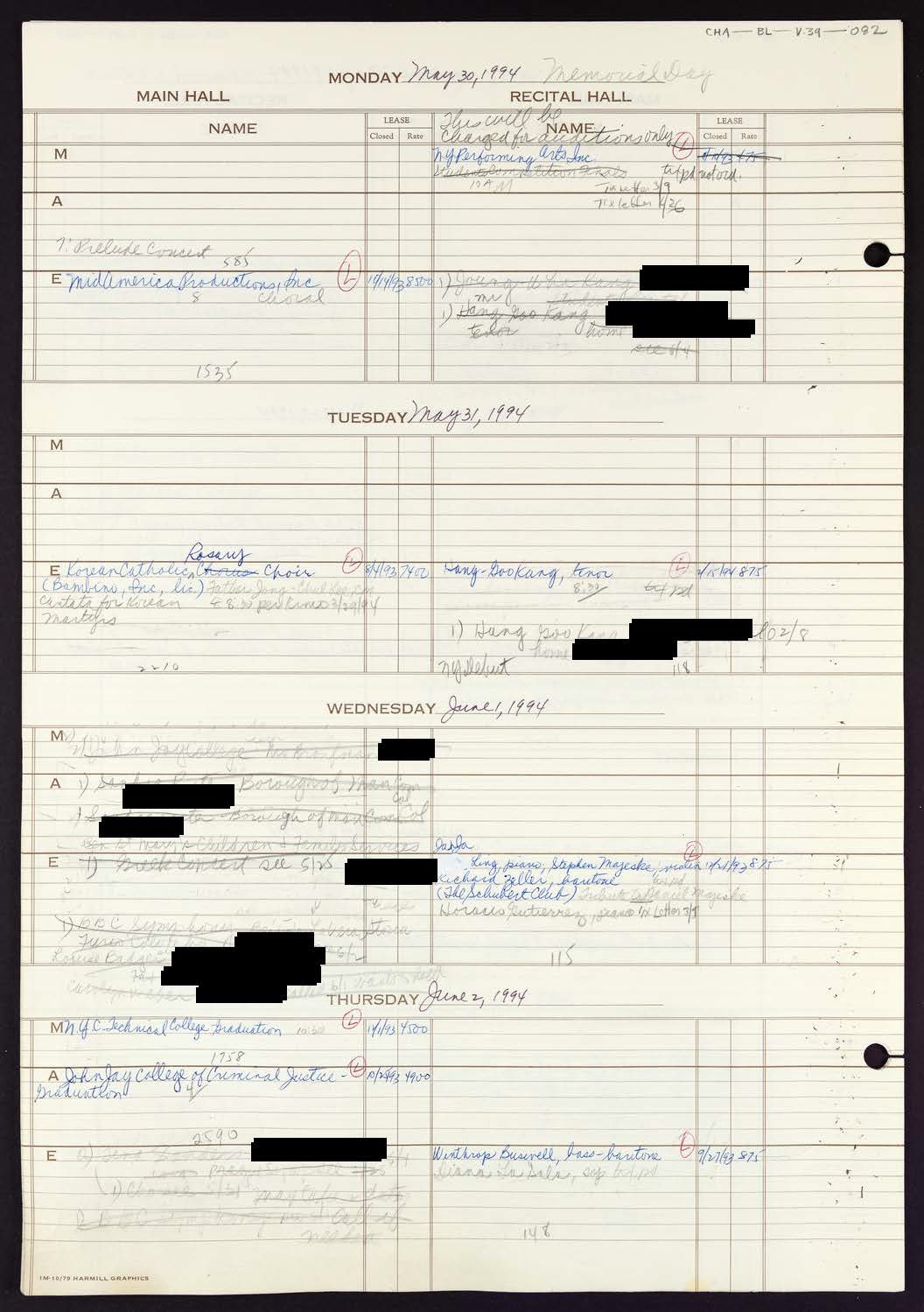 Carnegie Hall Booking Ledger, volume 39, page 82