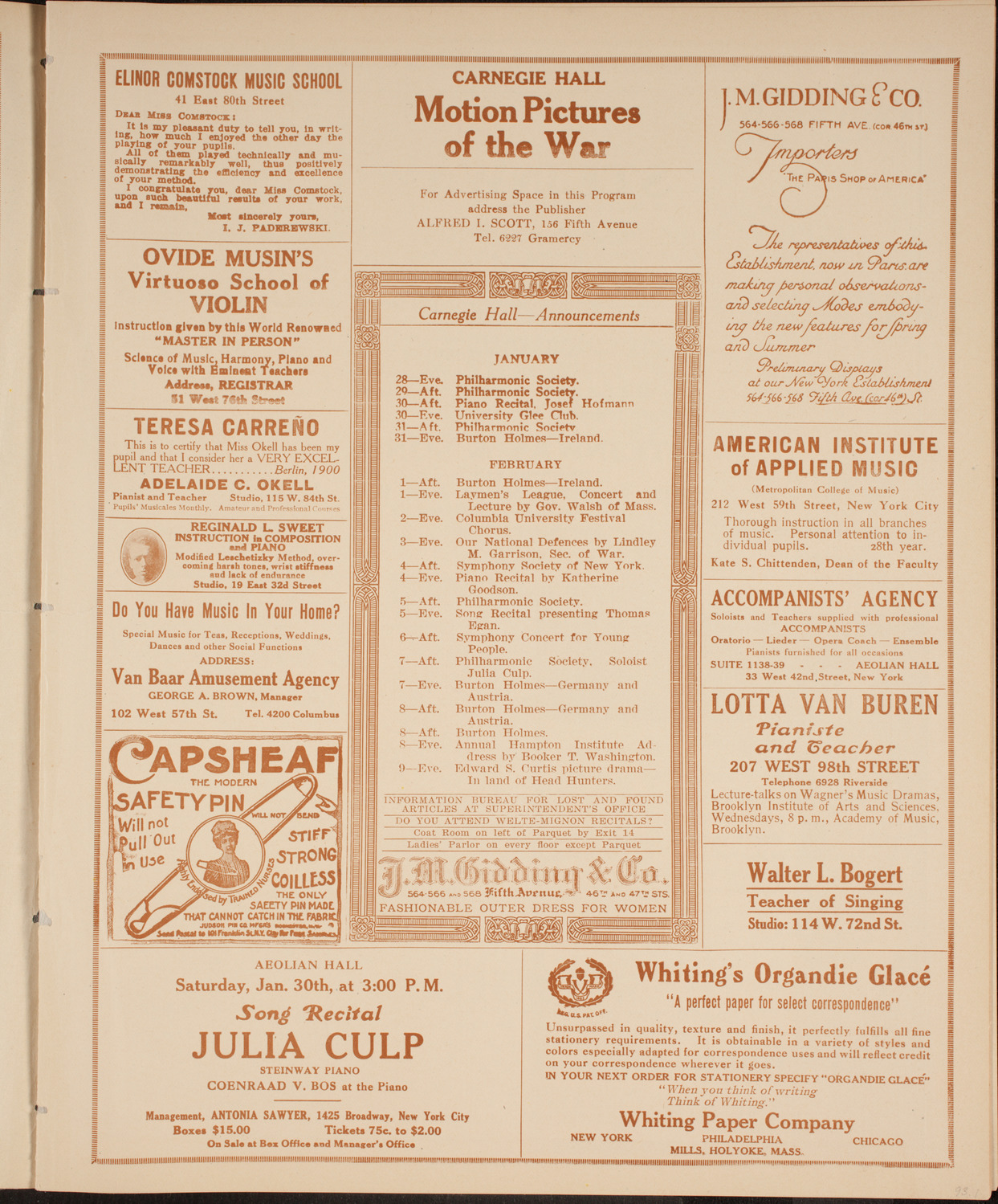 New York Philharmonic, January 27, 1915, program page 3