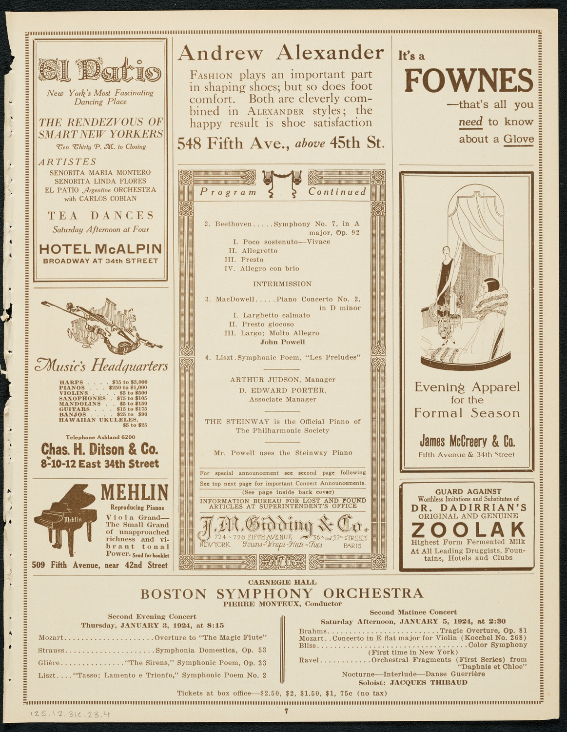 New York Philharmonic Students' Concert, December 31, 1923, program page 7