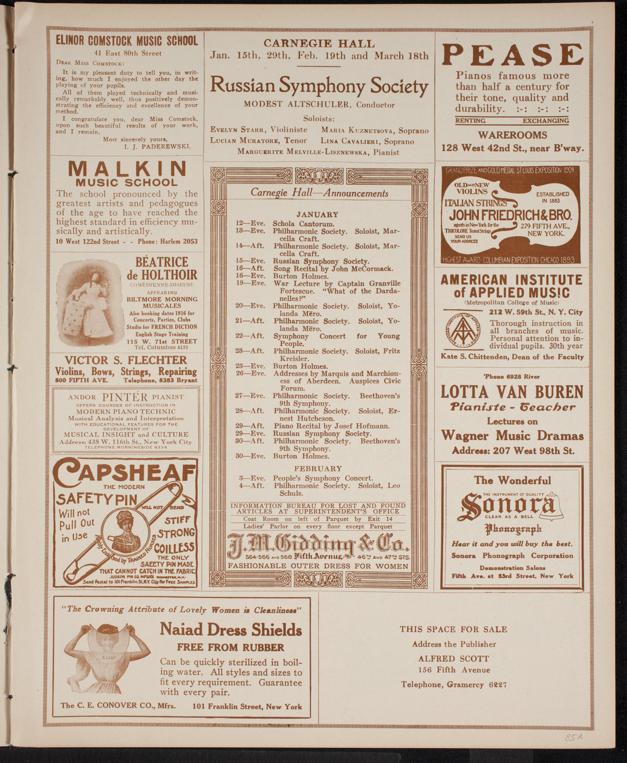 New York Philharmonic, January 9, 1916, program page 3