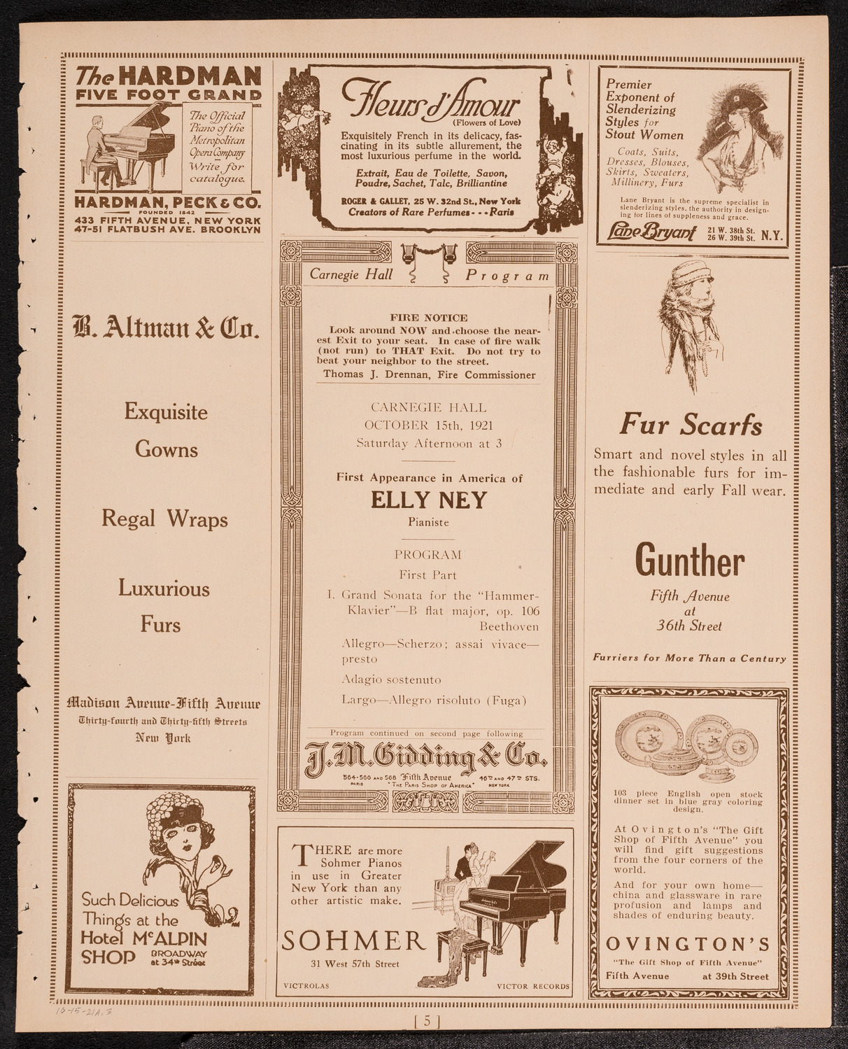 Elly Ney, Piano, October 15, 1921, program page 5