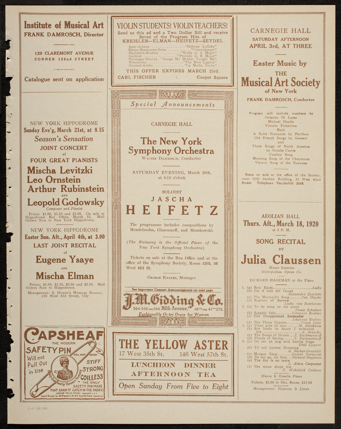 New York Philharmonic, March 11, 1920, program page 9