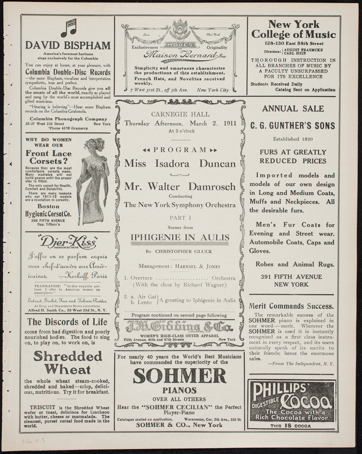 Isadora Duncan, Dancer, with the New York Symphony Orchestra, March 2, 1911, program page 5