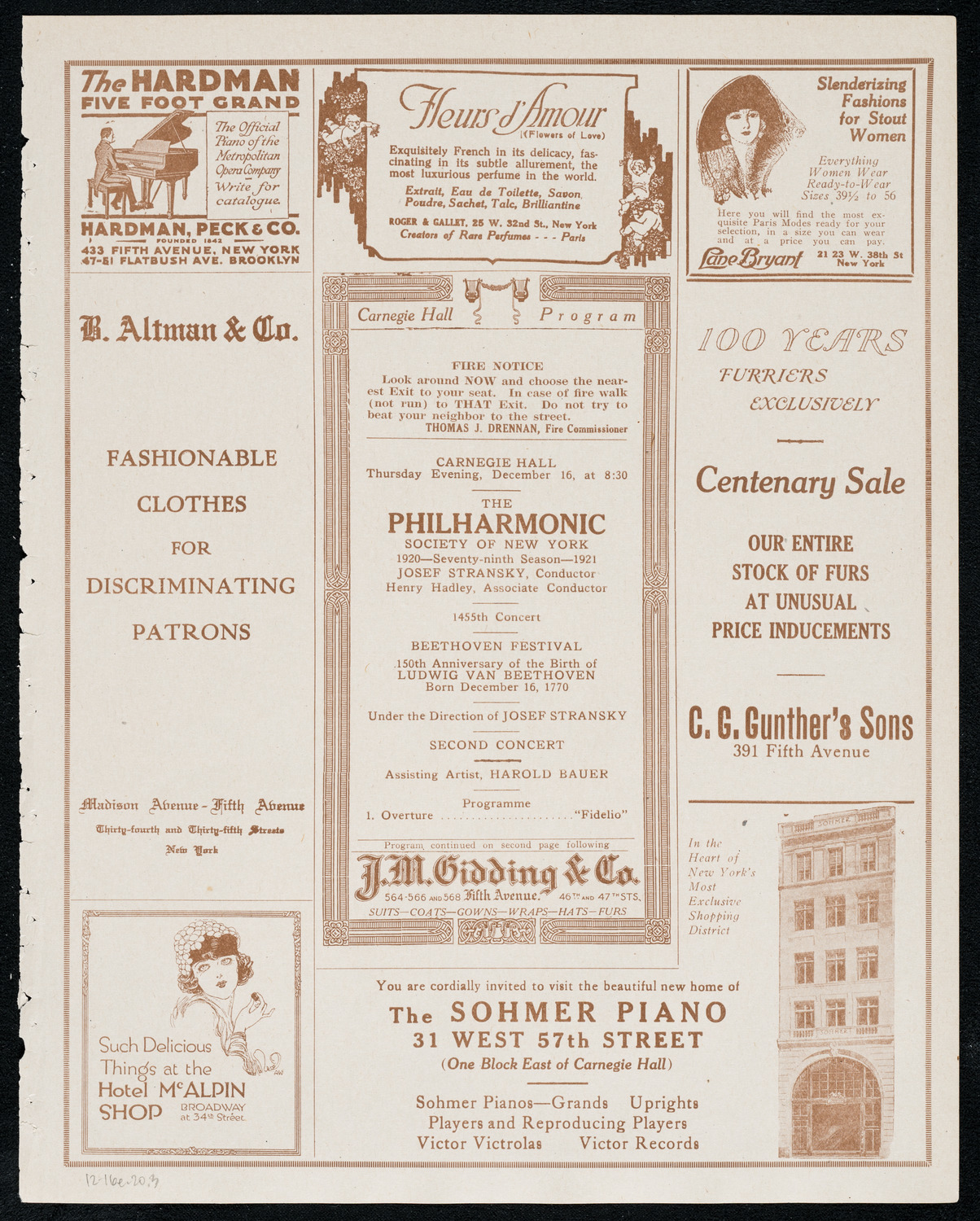 New York Philharmonic: Beethoven Festival, December 16, 1920, program page 5