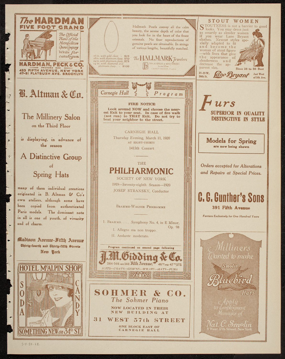 New York Philharmonic, March 11, 1920, program page 5