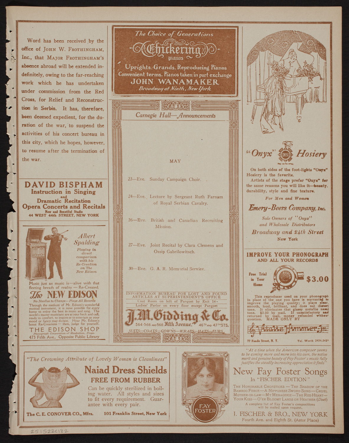 International Music Festival Chorus assisted by People's Choral Union, May 22, 1918, program page 3