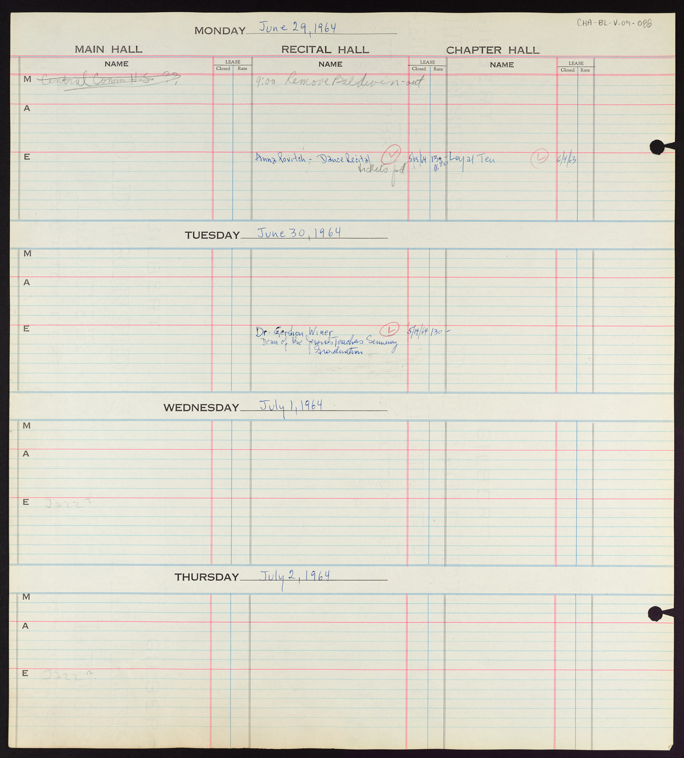 Carnegie Hall Booking Ledger, volume 9, page 88