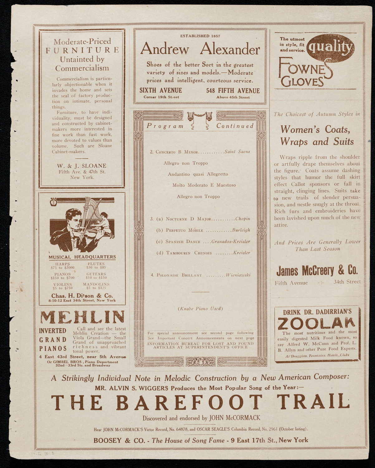 Rudolph Bochco, Violin, October 2, 1920, program page 15