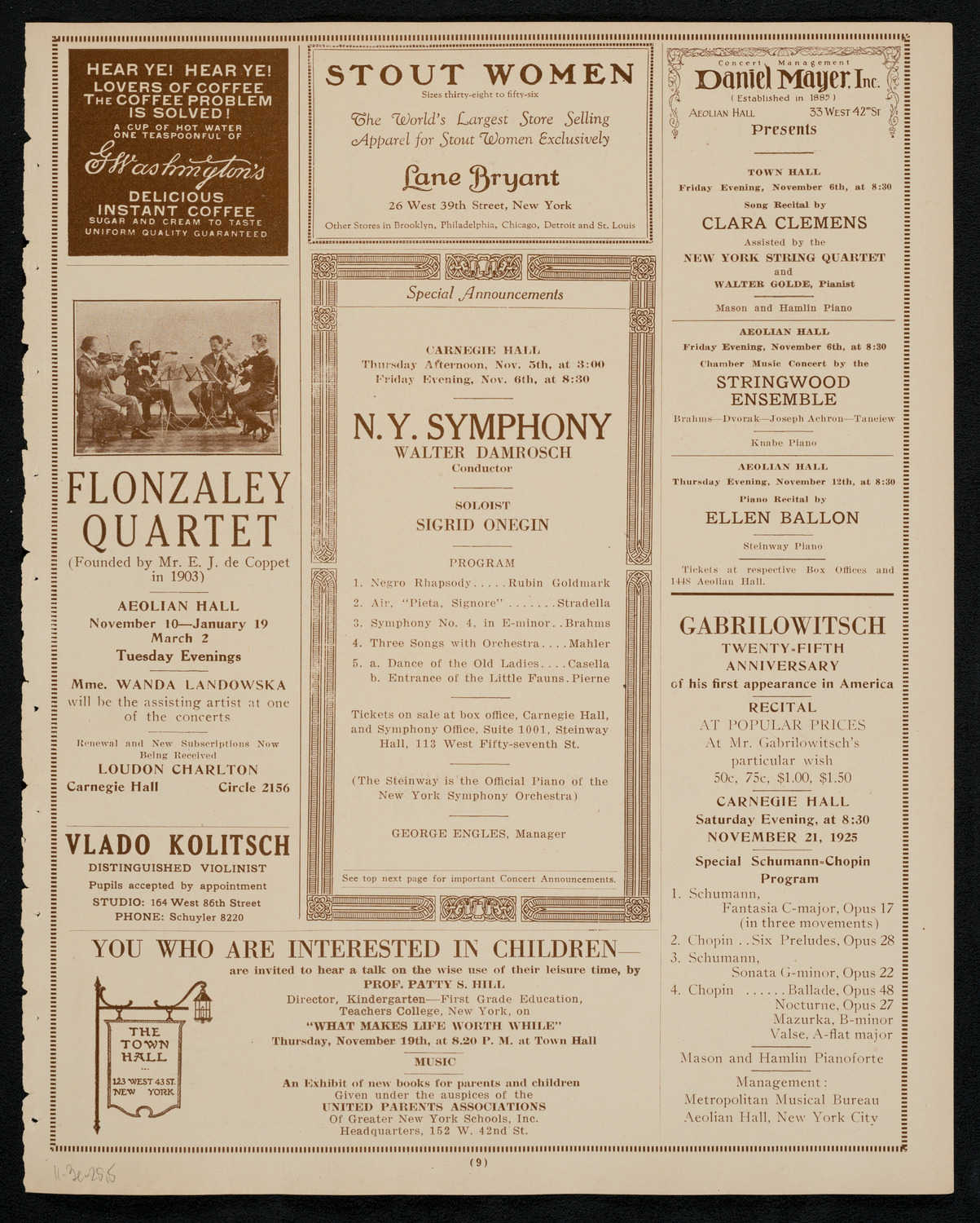 Philadelphia Orchestra, November 3, 1925, program page 9