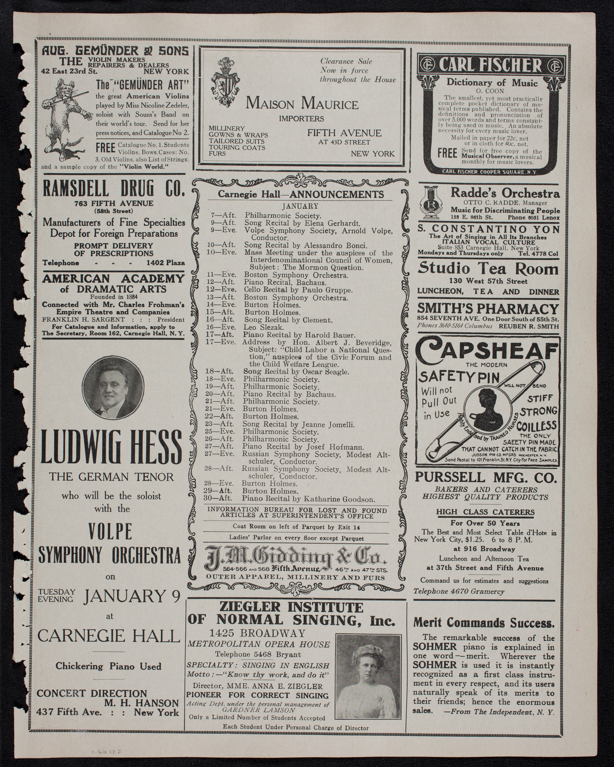 Symphony Concert for Young People, January 6, 1912, program page 3