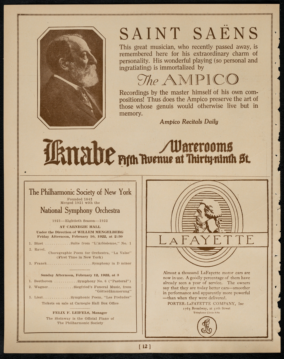 New York Philharmonic, February 9, 1922, program page 12