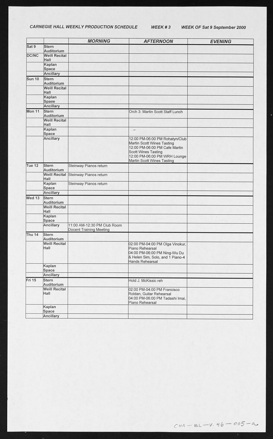 Carnegie Hall Booking Ledger, volume 46, page 5a